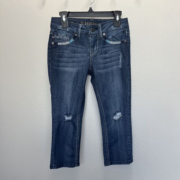 Vigoss | Embroidered The Jagger Capri Denim Jeans Distressed Girls Size 7 - Picture 2 of 6